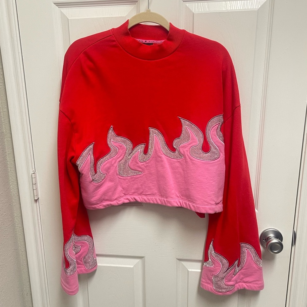 Lazy Oaf Cropped Flame Sweater - Picture 1 of 11